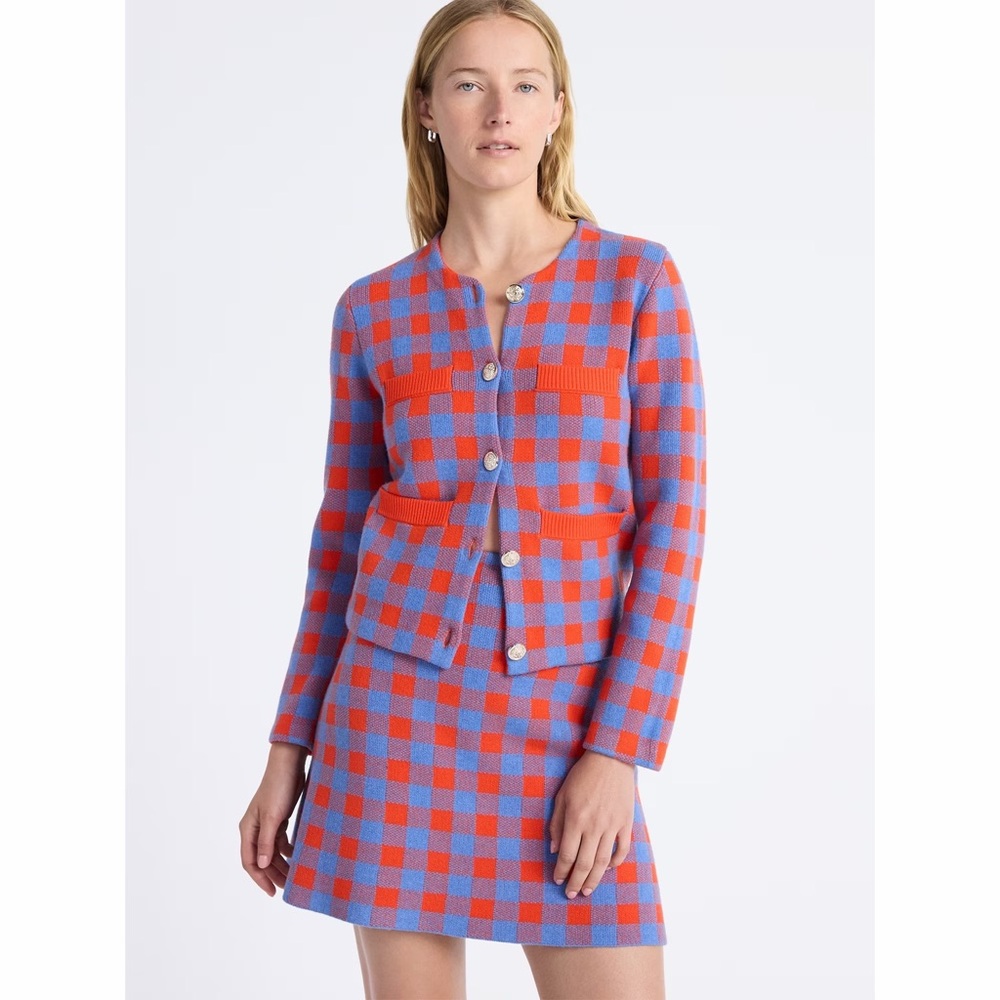 Orange and Blue Check Knit Cardigan